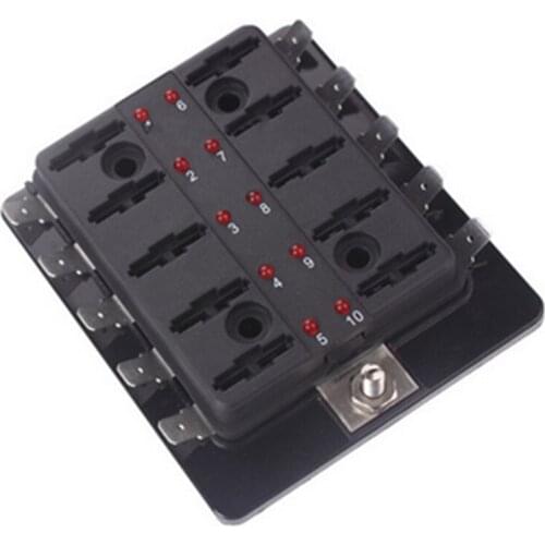 10 Ways Standard Blade LED Fuse Holder With Failure Light 12V/24V For Car Marine Fuse Box