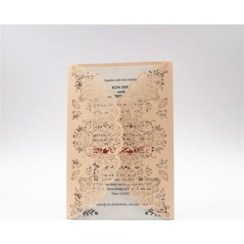 100pcs Hollow Laser Cut Elegant Lace Wedding Invitations Card Personalized Custom with Envelope Delicate Carved PatternRC118-222