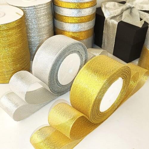 25Yards/Roll Glitter Satin Ribbon for Wedding Christmas Party Decoration 20mm Gold/silver DIY Bow Craft Ribbon Card Gift Ribbon