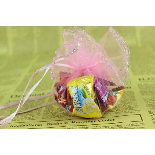 26cm 500pcs Pink Candy Bags For Wedding Round Christmas Organza Bags Gift Packaging Bags Women Drawstring Bag Package Display