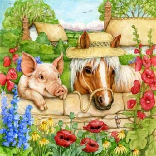 5D DIY Diamond Painting Cross Stitch Full Square New Arrivals Pig and horse Diamond Embroidery Animals Bead Picture Kit Art