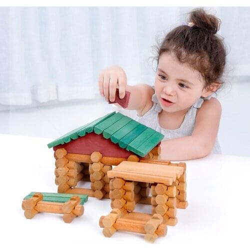 90/170Pcs Wooden Toys Building Blocks Toy Children Forest Log Set Kids Creative Lumber Farm and Shop Wooden Building House Toy
