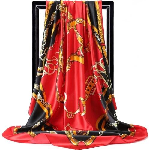 90*90cm scarf Fashion Silk Satin Women Hair Scarf Floral Print Handkerchief Shawls and Wraps Hijab Female Neck Scarves For Lady