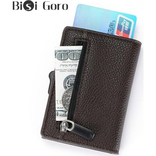 BISI GORO RFID Single Box Aluminium Card Holder Wallet Men Women Business Credit Card Holder Metal Coin PurseTravel Card Case