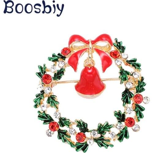 Boosbiy 2019 New Trendy Brooch Pin Green Garland Bell Christmas Theme Dress Hat Decoration Best Jewelry Gift For Women