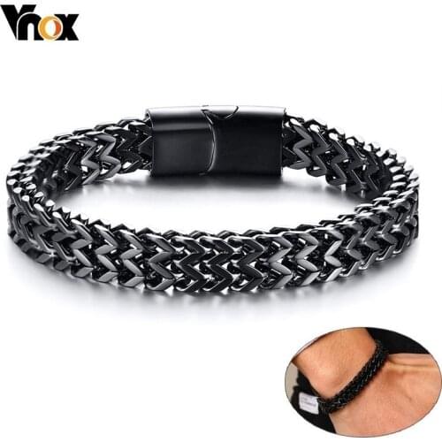 VNOX Stylish Mens Double Wheat Chain Bracelet 8.5MM Stainless Steel Black Color Punk pulseira masculina 19/21cm