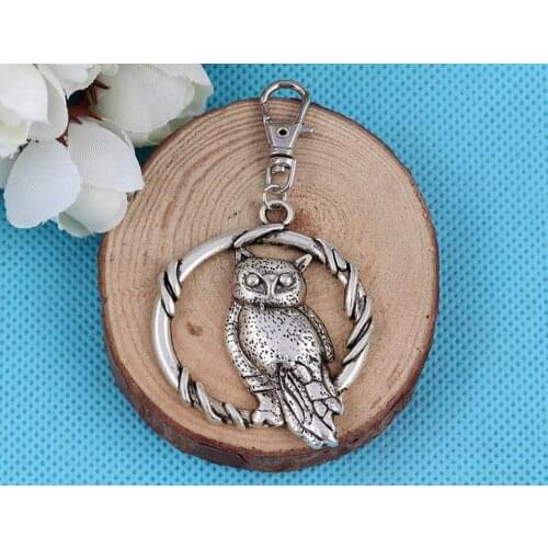 Owl Keychain Ring Vintage Silver Charm For Keys Car Key Ring DIY Bag Handbag Gift Accessories Jewelry Key Chains 10PCS A447