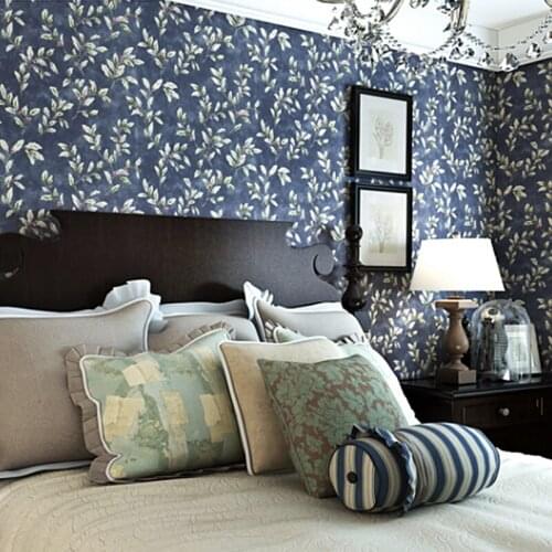 Occident Pastoral Florals Pattern 3D Pure Paper Wallpaper Dark Blue Living Room Bedroom Background Wall Paper Home Decoration