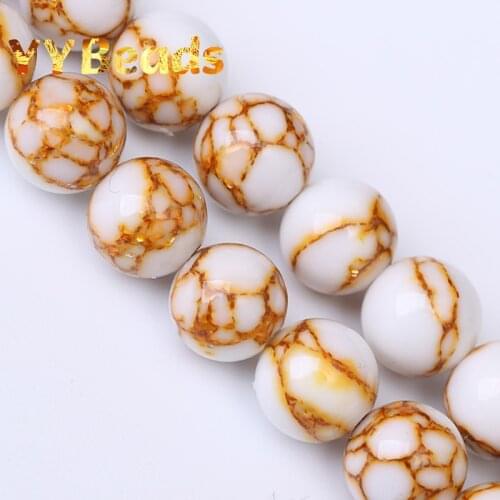 Natural Stone Gold Line White Turquoises Stone Beads 4 6 8 10 12mm Loose Charm Beads For Jewelry Making DIY Bracelets Ear Studs