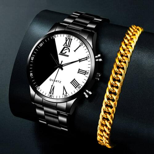 Fashion Mens Minimalist Creative Two-color Splicing Watches Men Business Stainless Steel Bracelets Quartz Watch montre homme