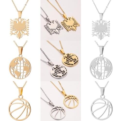 Hfarich Vintage Albanian Double Head Eagle World-Map Basketball Christmas Necklace For Women Kids Friend Sister Daughter Gift