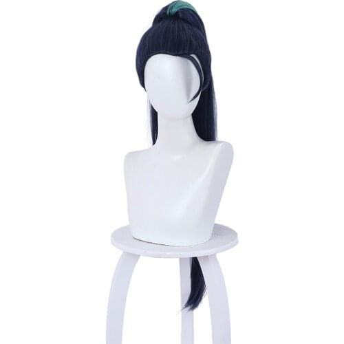 Game LOL KDA Daughter of the Void Kaisa Cosplay Wig 80cm Dark Blue Mixed Heat Resistant Synthetic Hair Halloween Party Wigs