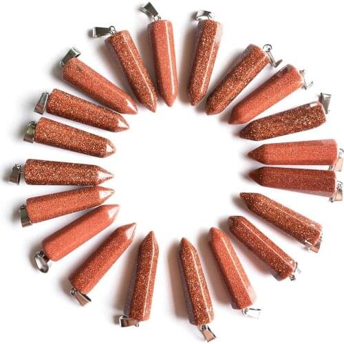 2020 fahsion Bestselling natural gold sand stone Hexagonal pillar point Pendants Charms jewelry 24pcs wholesale free shipping