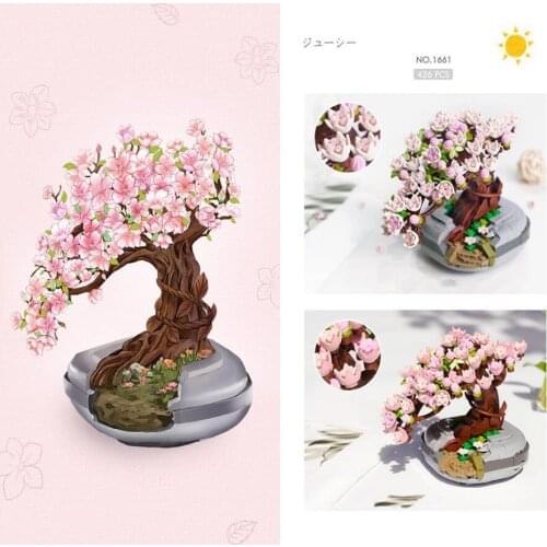 Loz Plant model mini diamond block creative Photosensitive discoloration cherry tree Potted plants assemble building bricks toys