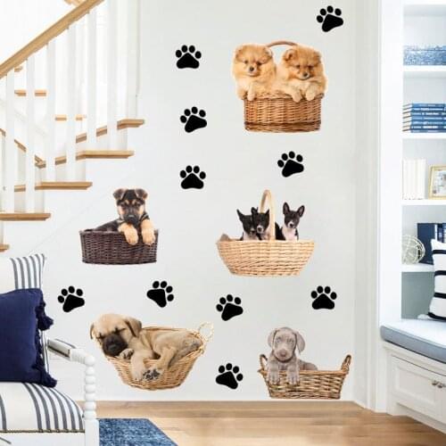 Cartoon Dog House Puppy Dog Footprints Wall Sticker Cute Animal Wall Stickers For Kids Room Decoration Children Bedroom Decal