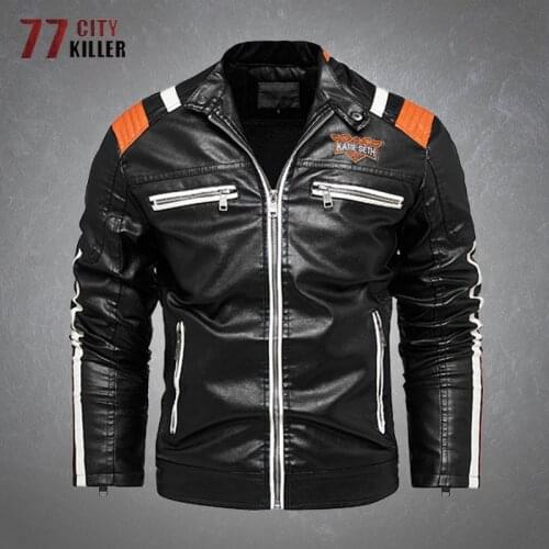 Mens PU Leather Jacket Multi-pocket Patchwork Zipper Motorcycle Punk Style Coats Male Autumn Casual Fleece Leather Jackets Mens