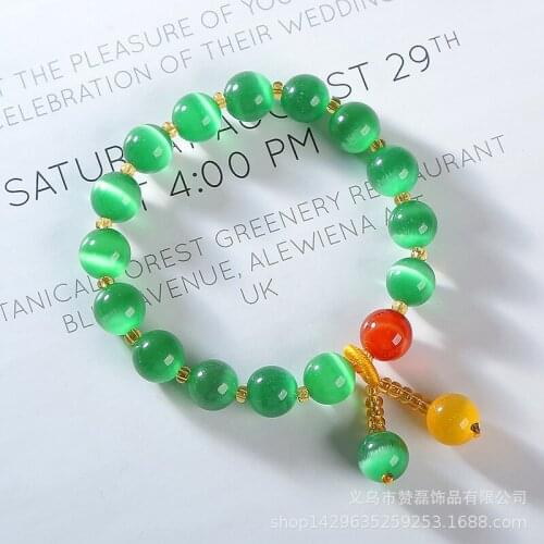 New cat eye stone Chinese style ancient evil eye bracelet for women beads bracelet femme 10mm ball pendant jewelry