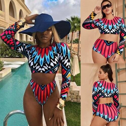 New Long Sleeve Bikini Set Two-piece Swimwear Women 2021 Print Swimsuit Female Triangle Sexy Bathing Suit Brazilian Biquini 2XL