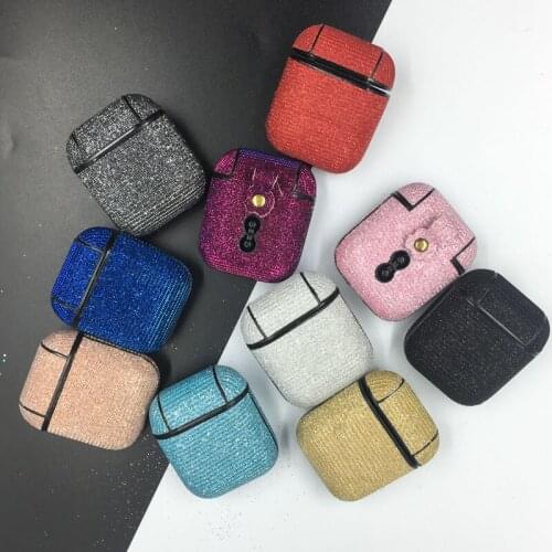 Glitter Bling Leather Skin Earphone Case For AirPods 1/2 Shockproof Protector Cover For Apple Air Pod Headphone Charging Cases