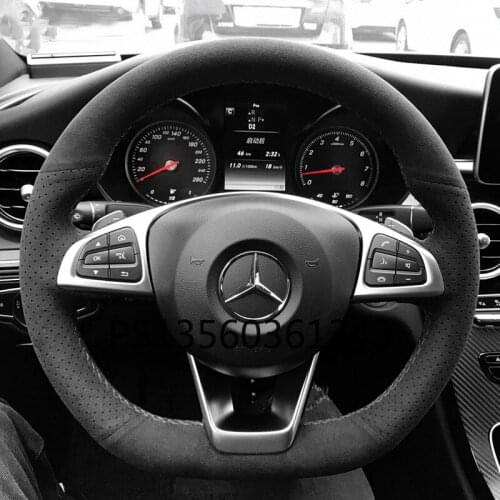 Suitable for Mercedes-Benz c200l glc260l e300l gla200 a200l hand-sewn steering wheel cover suede leather grip cover