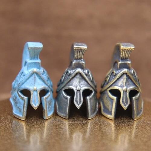 Roman Spartan Warrior Helmet Brass Knife Beads Lanyard Pendants Greek Samurai Mask Hangings Outdoor EDC Paracord DIY Accessories