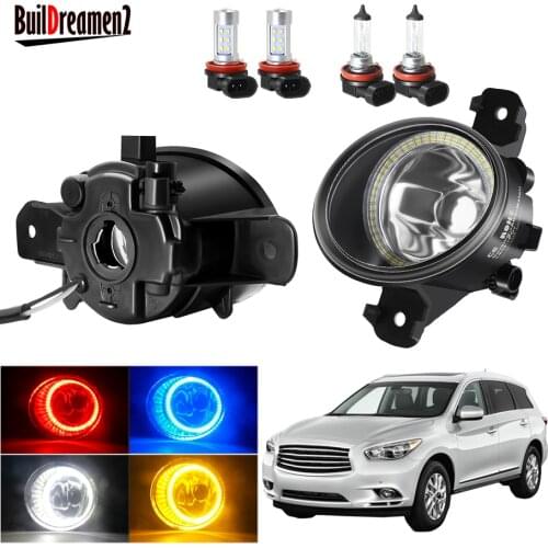 Angel Eye Fog Light Assembly For Infiniti QX60 2014 2015 Car H11 Front Bumper Fog Lamp With Halo Ring Daytime Running Light 12V
