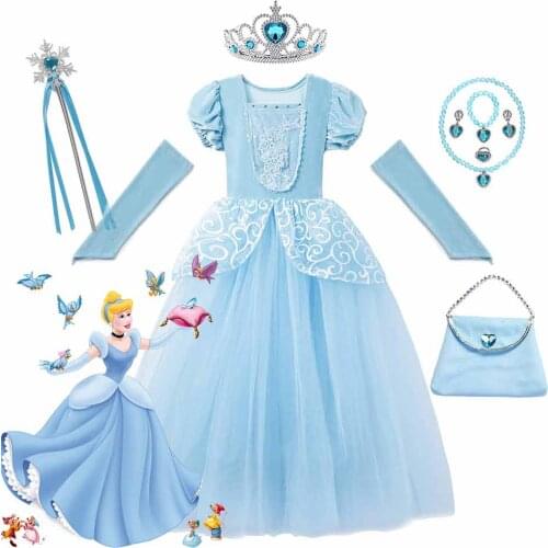 Disney Luxury Cinderella Princess Dress Girls Fancy Halloween Party Cosplay Costume Kids Ball Gown Girl Dresses 2-10T Clothing