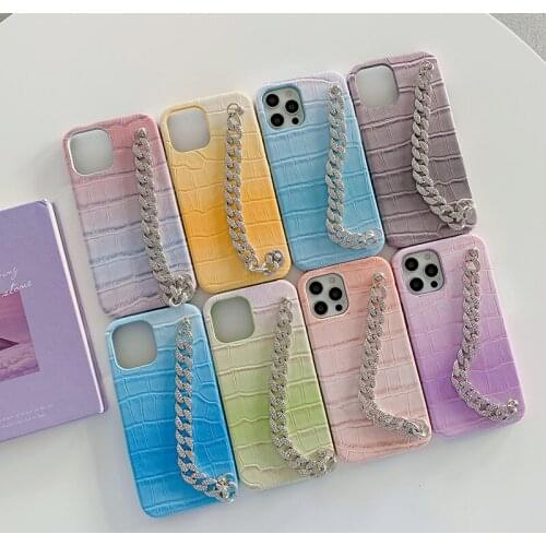Luxury brand Diamond wrist crocodile Hard leather phone case for iphone 7 8 Plus X XS XR MAX 11 Pro SE 2 12 MiNi 10 Color Cover