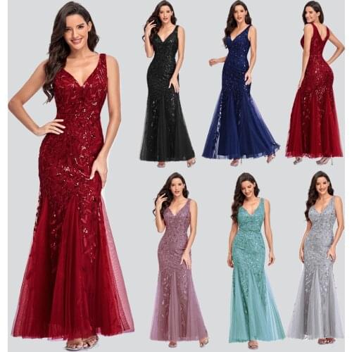 Mesh Lace Evening Dresses V Neck Embroidered Sequins Slim Prom Gowns Custom Made Floor Length Mermaid Special Occasion Dress