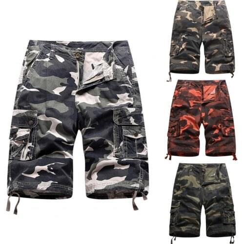 Men Summer Shorts Camouflage Multi Pockets Cargo Shorts Fifth Pants for Outdoor Sports
