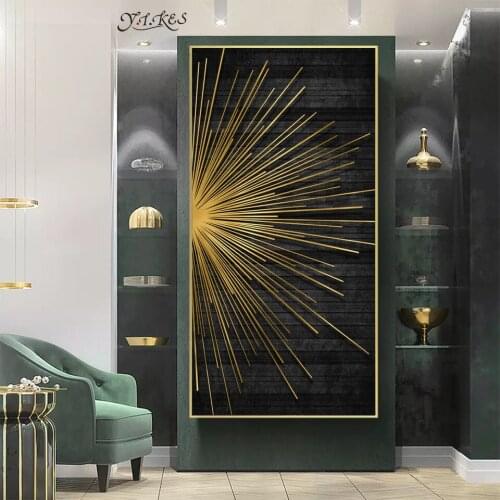 Nordic Home Decoration Wall Canvas Painting Abstract Golden Light Luxury Mural, Line Golden Geometric Poster