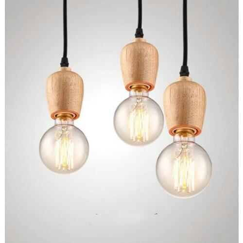 Modern Wood Pendant Lights Vintage Cord Pendant Lamp Hanging Light Fixture Black Wire Edison E27 Bulb Suspension luminaire