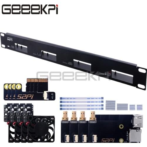 1U Rack Steel For Raspberry Pi 4B Clusters FAN DC Board TF Card to FPC Board Cooling Fan HeatSinks Flex Cable Screwdriver