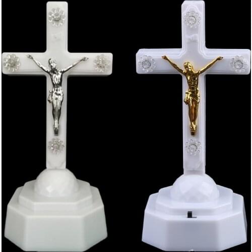 Q9QF LED Light Christ Jesus Lcon Cross Home Church Pray Ornaments Church Souvenirs