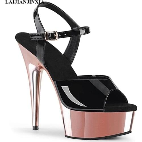 LAIJIANJINXIA Sexy Women Night Club Party Dancing Shoes 15cm High Heels Thick Platform Strap Sandals Pole Dance Shoes