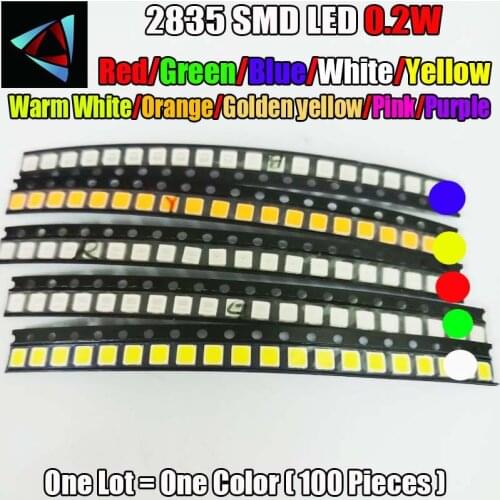 100pcs 2835 0.2W Ultra Bright SMD Led 10Values Red/Green/ICE Blue/White/Yellow /Warm White/Orange/Pink/Purple/Golden yellow kit