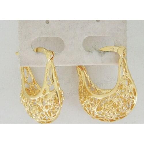 MIN ORDER 10$/CAN MIX DESIGN/UNIQUE DESIGN - YELLOW GOLD GP OVERLAY FILLED BRASS HANDBAG HOOP TALL 1.06" EARRING