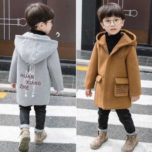2021 Boys Wool Coat 2 Color Long Jacket Autumn Winter Kids Windproof Coat Children Clothing Warm Boys Wool Coat Outerwear