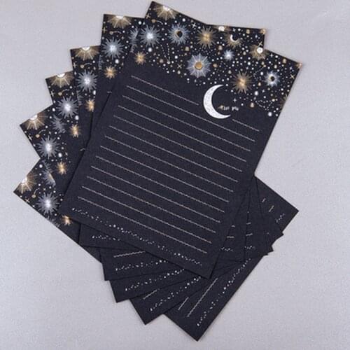 Vintage Paper Letter Europe Type High-end Bronzing Starry Moon Blessing Letter with Envelope Writing Paper Office Stationery