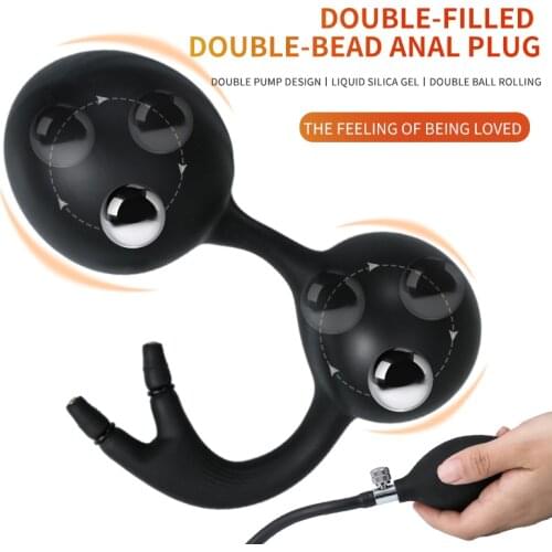 Built-in Steel Rolling Ball Inflatable Anal Dildo Pump Prostate Massage Butt Plug Anus Dilator Sex Toy For Couples