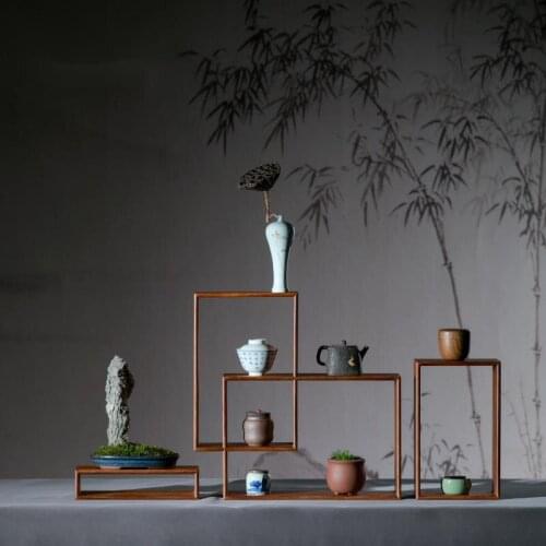 Japanese retro duobaoge tea set storage rack Eco-freindly bamboo photography accessories modern creative display shelf