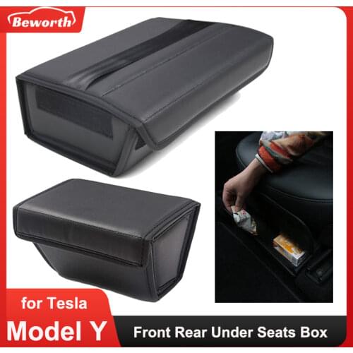 For Tesla Model Y 2017-2021 Rear Seat Storage Box Car Modification Leather Rear Central Organizer Box Car Accessories