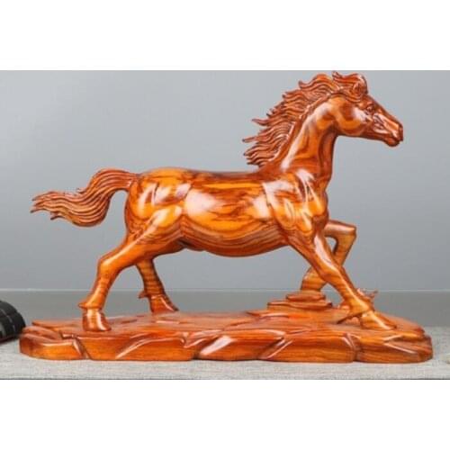 Yellow pear Solid wood carving horse takes lead Home living room office decoration to attract hanging business