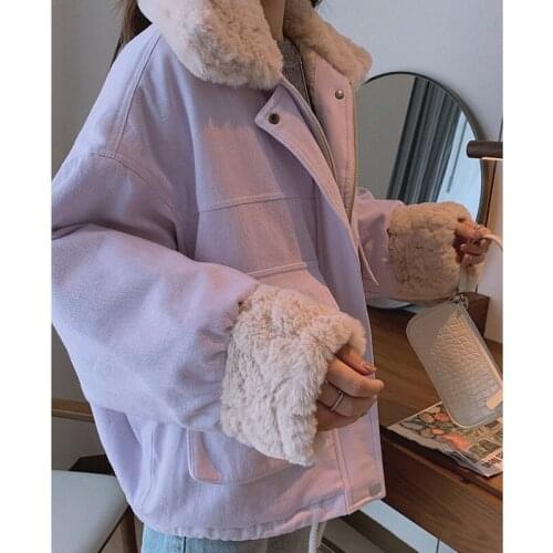 2021 New Winter Cotton Jacket Womens Short Korean Loose Splicing Pink Cotton Parkas Coat Thicken Pocket Cotton Overcoat Female