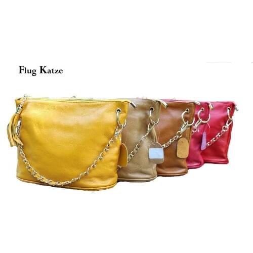 Pure leather handbag 2019 Women Bucket genuine leather shoulder bag New Arrival women Fashion Brown messeger bags portable bag