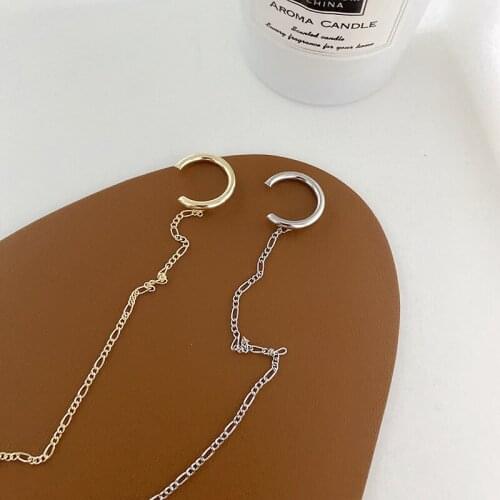 ALLNEWME Minimalist Gold Silver Color Long Tassel Earrings for Women Female Hollow Linked Chain Clip Earrings Party Pendientes