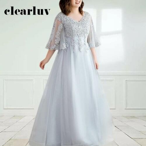 Embroidery A-Line Robe De Soiree DR1079 Shiny Sequined Women Party Dresses Gray Formal Evening Dress Plus Size Elegant Gowns