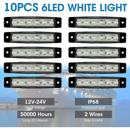 1pc 6 LED Side Marker Indicator Lamp Warning Light Waterproof Auto Car Trailer Truck 12V 24V White Signal Lamp Vehicle Light New