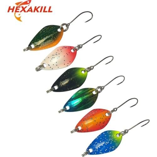 Hexakill 1pcs 1.4g/1.8g/2.2g/2.8g/3g/3.3g fishing metal colorful spoon baits metal spinner lure mini bait for trout single hook