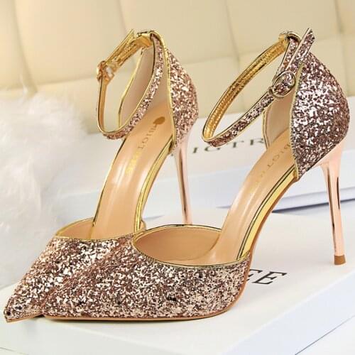2020 Fashion Sexy Women 9.5cm High Heels Sandals Sequins Wedding Prom Strap Pumps Fetish Glitter Tacones Scarpins Party Shoes